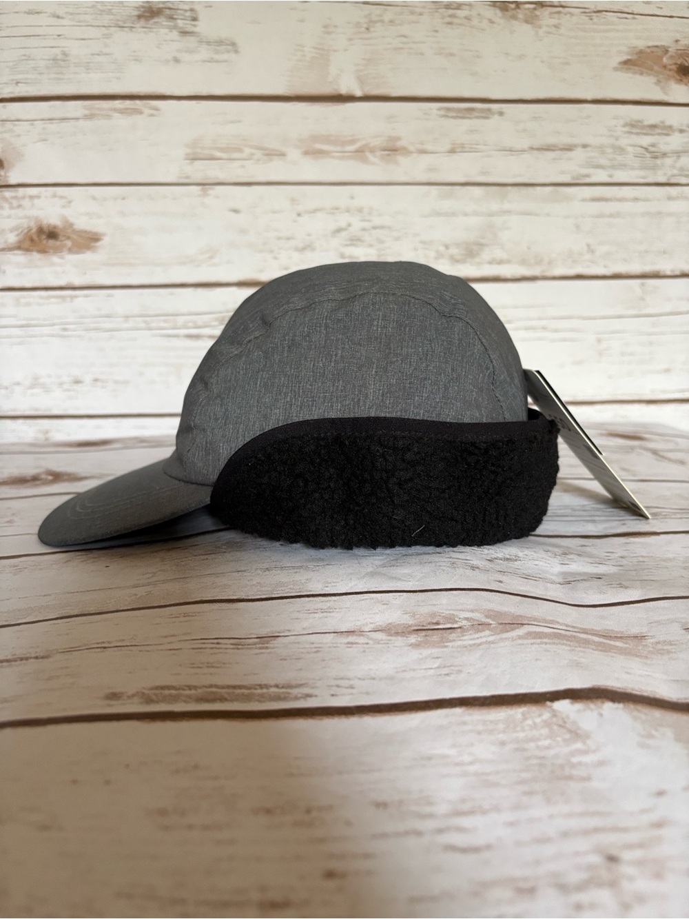 Eddie Bauer Gray Superior Down Trapper Hat Black Fleece Lined Ear Flap